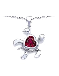 Original Star K (tm) Large 10mm Heart Shape Created Ruby Sea Turtle Pendant in 925 Sterling Silver