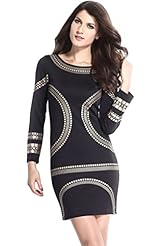 General Print Long Sleeves Nylon/Polyester/Spandex Cocktail Above the Knee Vintage Bodycon Dress/Club Dress/Evening Dress/Wedding Dress/Mini Dress 