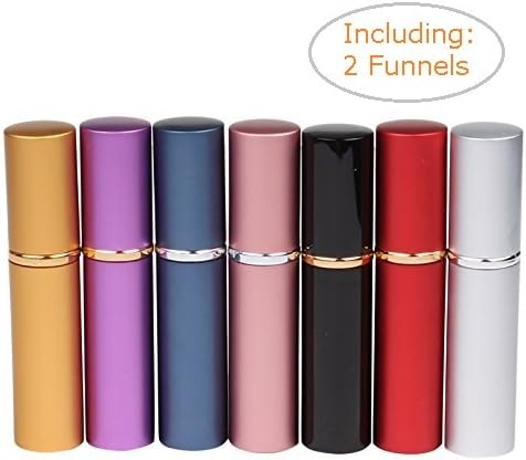 7 Colors Set 6ml Protable Refillable Perfume Aftershave Atomizer Spray Bottle for Traveling Handbag (7 Colors Set+2 Funnel Fillers)