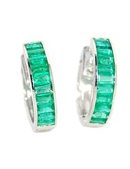 18K White Gold Unique Emerald Gemstone Huggie Earrings [EL0007]