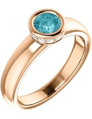 14K Rose Gold 5.00mm Round Cut Zircon and Diamond Ring -- LIFETIME WARRANTY