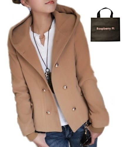(ラズベリーパイ)RaspberryPi レディース カジュアル コート フード付き ショート丈 2列ボタン S M L XL 2XL オリジナルエコバッグセット ld118rp
