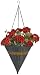 DMC Products 14-Inch Cone Resin Wicker Hanging Basket with Chain Hanger, Hunter Green
