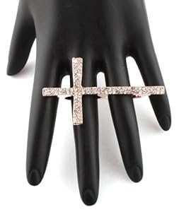 Rose Gold Iced Out Cross Double Finger Ring