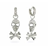 Sterling Silver CZ Huggy Skull & Crossbones Earrings