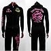 Womens Black & Pink Velour Hooded Zip up 2 Piece "I Love AKA" Alpha Kappa Alpha Track / Warm up **Size Large**
