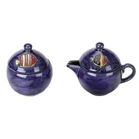 MARA Stoneware Collectible CREAMER SUGAR BOWL Fish Blue Design by CollectibleXchange