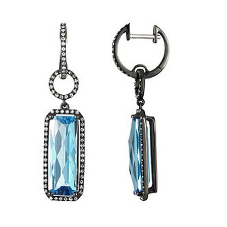 Octagon Shaped Blue Topaz Gemstone Earrings