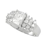 Sterling Silver Emerald Cut CZ Ring with CZ Stone on Band