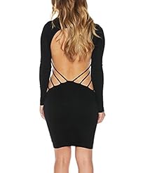 Sexy Cotton Long Sleeves Cocktail Cutout Stretchy Backless Bodycon Dress/Club Dress/Evening Dress/Party Dress/Mini Dress 