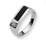 Sterling Silver Onyx and Diamond Mens Ring - Size 10