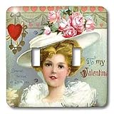 TNMPastPerfect Valentines - Vintage Valentine woman With White Hat - Light Switch Covers - double toggle switch