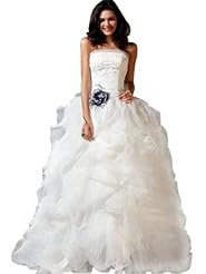 Strapless  Tulle Fitted Beaded  Ball Gown  Dress with a Chapel Train 