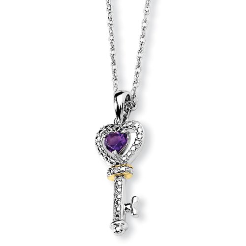 Sterling Silver  &  14k Amethyst And Diamond Key Necklace