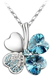 Tapp Collections&trade; White Gold Plated Swarovski Crystal Heart Shaped Four Leaf Clover Pendant Necklace
