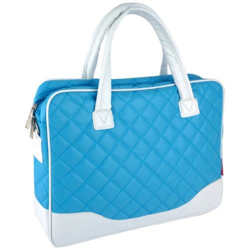 14.1 inch Baby Blue Diamond Quilted Pattern with White Accent Trim Bubble Foam Padded Laptop Computer Notebook Sleeve Office Tote Briefcase Carry Case Messenger Shoulder Bag