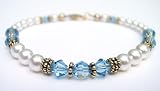 March Aquamarine Gold Filled Birthstone Swarovski Crystal Beaded Pearl Braceletss