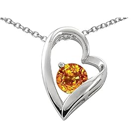 Buy 1.25 cttw 14k White Gold Plated 925 Sterling Silver and Genuine Round Citrine Heart Pendant by Finejewelers