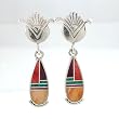 Ray Tracey Sterling Silver Flower and Sunrise Earrings with Turquoise and Spiny Oyster Inlay, #8542
