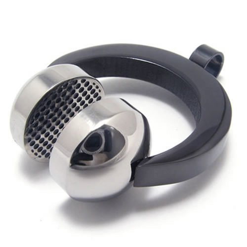 KONOV Jewelry Stainless Steel Music Headset Pendant Mens Womens Necklace, Black, 18-26 inch Chain