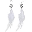 Exotic Romance Heart White Feather Earrings