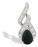 14K White Gold Genuine Pear Black Onyx and Diamond Flame Pendant