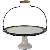 Ceramic and Metal Cake Plate on Stand with Carrier Handle