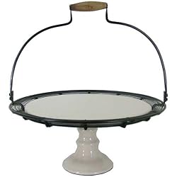 Ceramic and Metal Cake Plate on Stand with Carrier Handle