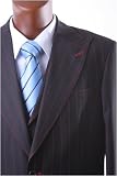 Mecca - Men's Superior 150's Single Breasted 2 Button Brown Pinstripe Vested Dress Suit with Wide Leg Pants
