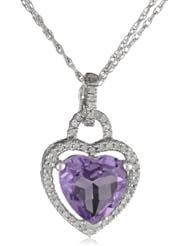 Sterling Silver Heart Amethyst Diamond Necklace (1/5 cttw, I-J Color, I2-I3 Clarity), 18"