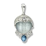 Sterling Silver Kyanite, White Topaz and Blue Fiber Optic Glass Face Pendant by Sajen