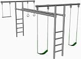 HL 50 8 Foot Tall Heavy Duty Swing Set - Adjustable Monkey Bars, 2 Swing Seats, Trapeze Bar, Rings