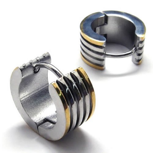 Konov Jewellery Stainless Steel Mens Hoop Stud Earrings Set, 1 Pair 2pcs, Color Silver Gold