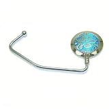 Blue Textual Fabric Purse Hanger (Blue / Silver)