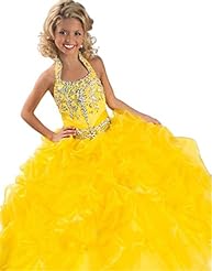 Girls Organza Halter Corset   Waistline Crystal  Lace  Floor Length  Ball Gown Pageant Dress  With Ruffles