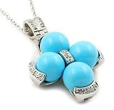 Turquoise Color Ball Cross Necklace 16 (Sterling Silver)