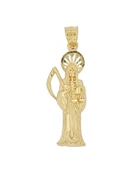 14k Yellow Gold, Death Grim Reaper Hades Satan Devil Muerte Pendant Charm with Sparkly Cuts