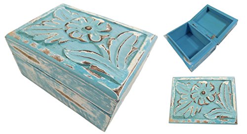 FLORAL DUCK EGG BLUE HAND CARVED PAINTED JEWELLERY TRINKET PRESENT BOX CHEST