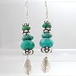 Southwestern Turquoise Gemstone Bead and Leaf Dangle Earrings in Sterling Silver #8844