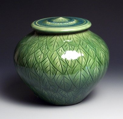 Green Leaves Porcelain Cremation Urn