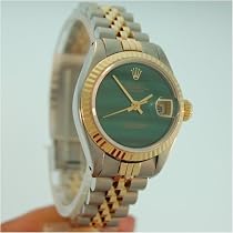 Vintage/Antique watch: Pre-Owned Woman's Rolex Oyster Perpetual Date with Malahit Stone Dial Automatic Movement Quick Set