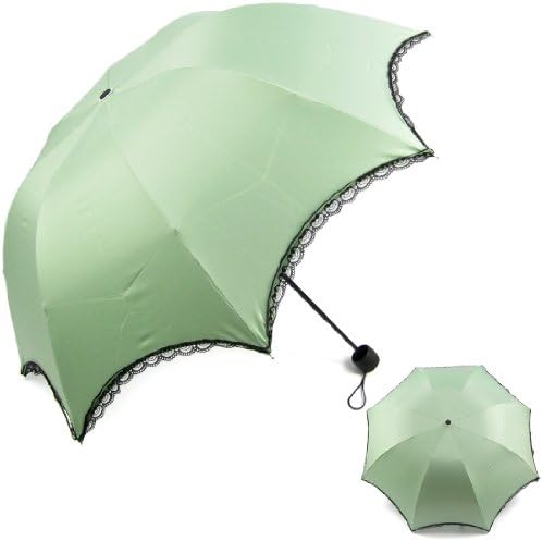 kilofly Arched Folding Parasol Umbrella with Black Lace Trimming, UPF 40+