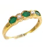 9K Yellow Gold Womens Emerald & Pearl Anniversary Eternity Band Ring - Finger Sizes 5 to 12 Available