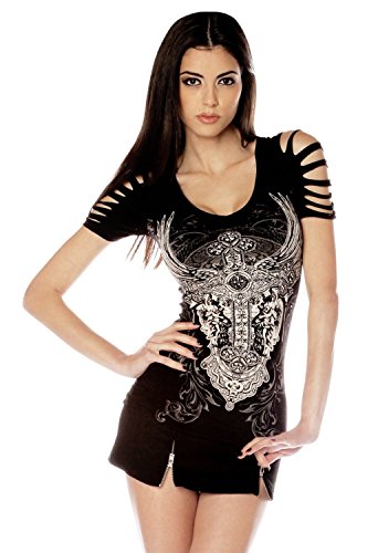Folter Womens Gothic Ripped Cross Tee