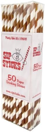 SipSticks Paper Drinking Straws Biodegradable 50 Pack - Chocolate Brown Stripe