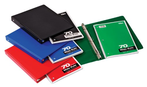 TOPS 1-Inch Round Ring Binders and Four Color Coordinated Wide-ruled Spiral Notebooks, 8-Piece, Set of Four, 70-Page, Red/Green/Black/Blue (00275) TOPS 1-Inch Round Ring Binders and Four Color Coordinated Wide-ruled Spiral Notebooks, 8-Piece, Set of Four, 70-Page, Red/Green/Black/Blue (00275)