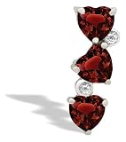 14K White Gold Genuine Heart Garnet and Diamond 3-Stone Pendant