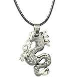 Stainless Steel Dragon Pendant with CZ – 4cm Long – 19 Inch Black Thong – Gift Boxed (P2)