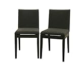 Set of 2 Dining Chairs with Black Twill Fabric Seats in Black Finish