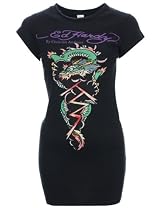 Ed Hardy Womens T-Shirt Lightning Dragon Black